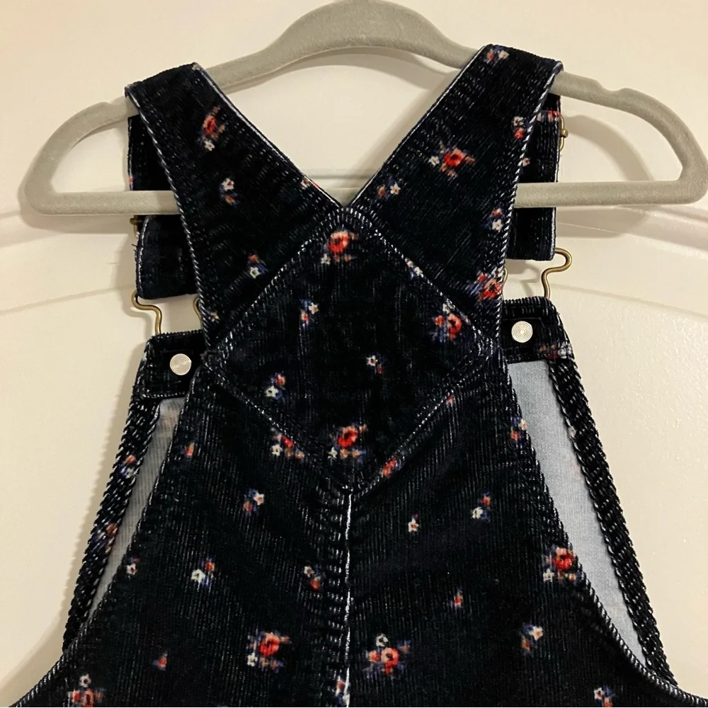 Baby Gap Navy‎ Blue Corduroy Overalls Pink floral All Over Print Girls Sz 4T